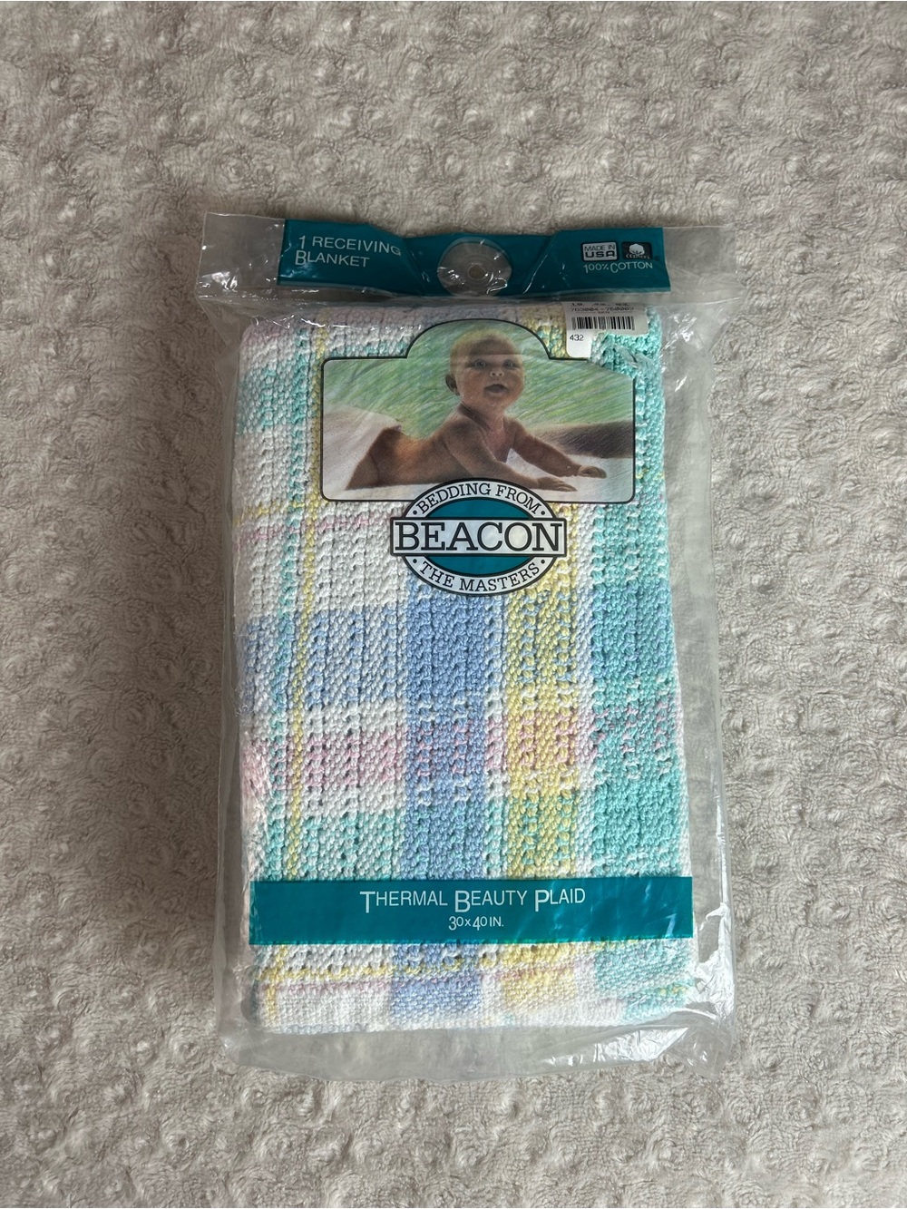 Beacon Thermal Plaid Beauty Baby Blanket Pastel Yellow Blue Pink White USA Made